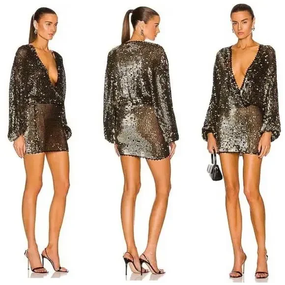 Retrofete Lucia Dress Knit Sequin Balloon Sleeve In Black SZ M/L $615 - Picture 3 of 16